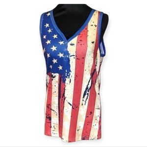 Red and White Graphic Tank Top Sleeveless